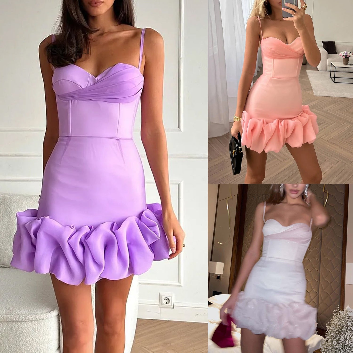 Sexy Backless Solid Color Sheath Pleated Dress Skinny Slimming Cami Dress by Ragazza
