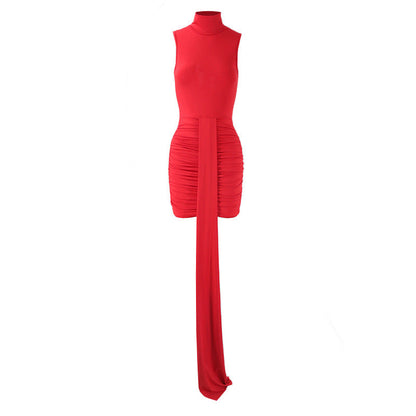 Women Clothing Trendy Turtleneck Sleeveless Slim Fit Pleated Ribbon Dress Source by Ragazza