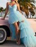 Sexy Strap Wedding Dress Blue Long Tail High Waist Tail Wedding Bridesmaid Dress by Ragazza