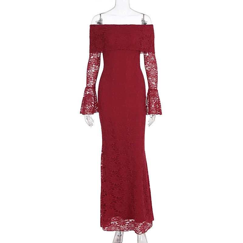 Women Maxi Dress off Shoulder Sexy Lace Long Sleeve Dress by Ragazza