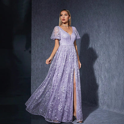 Bubble Sleeve Split Dress Sweet Fairy Photo Shoot Birthday Dress Embroidered Mesh by Ragazza