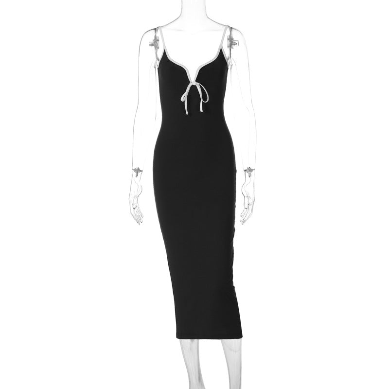 Women Clothing Summer Elegant V Neck Midi Slim Fit Hip Spaghetti Straps Dress Delivery by Ragazza
