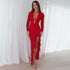 Women Clothing Summer Sexy U Collar Lace up Side Slit Lace up Slim Fit Long Sleeved Dress  DestGlow