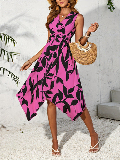Long Sleeveless Midi Leaf Print Twist Irregular Asymmetric Dress Spring Summer Women by Ragazza
