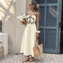 Retro Vacation Color Blocking Bow Waist Trimming Spaghetti Straps Dress  DestGlow