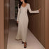 Knitted Long Sleeved Dress French Elegant Texture V neck Dress by Ragazza