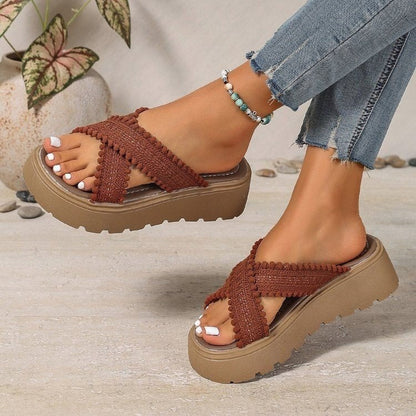 Thick Bottom Cross Strap Slippers for Women Summer Outdoor Platform Beach Slippers  DestGlow