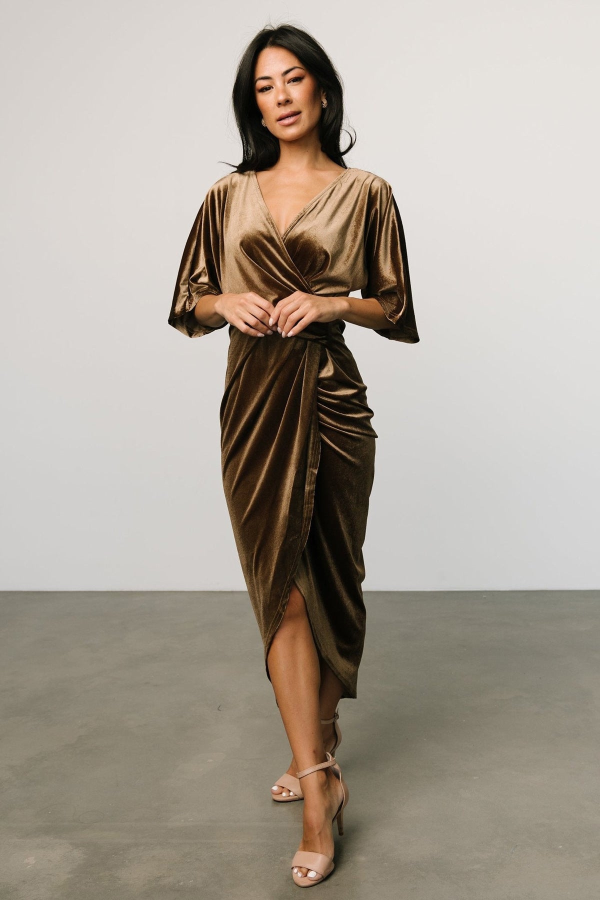 Pleuche Dress V neck Sexy Asymmetric Dress Evening Dress by Ragazza