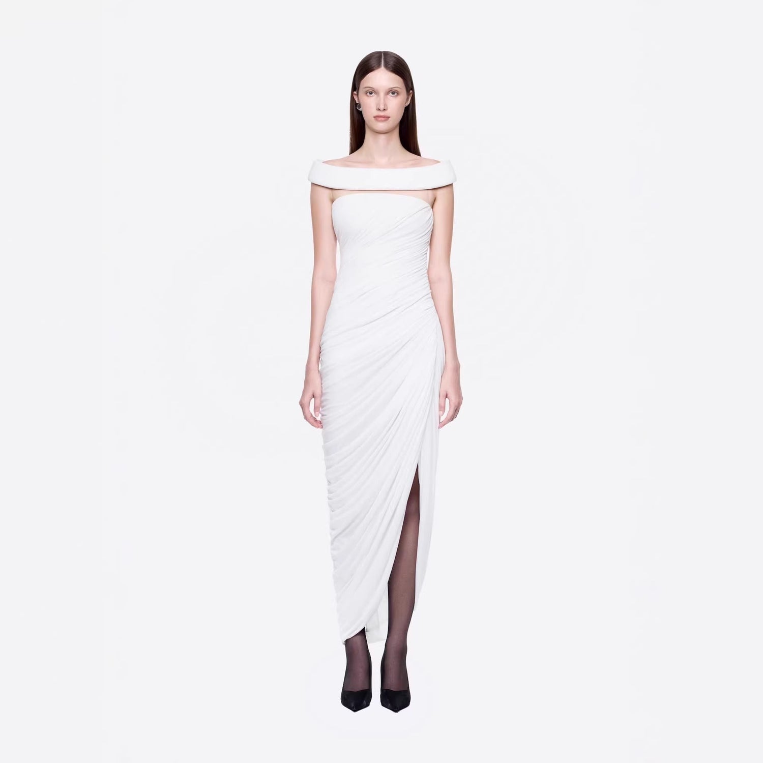 Sexy off the Shoulder Side Slit Draping Effect Pleated Slim Fit Dinner Birthday Party Dress  DestGlow