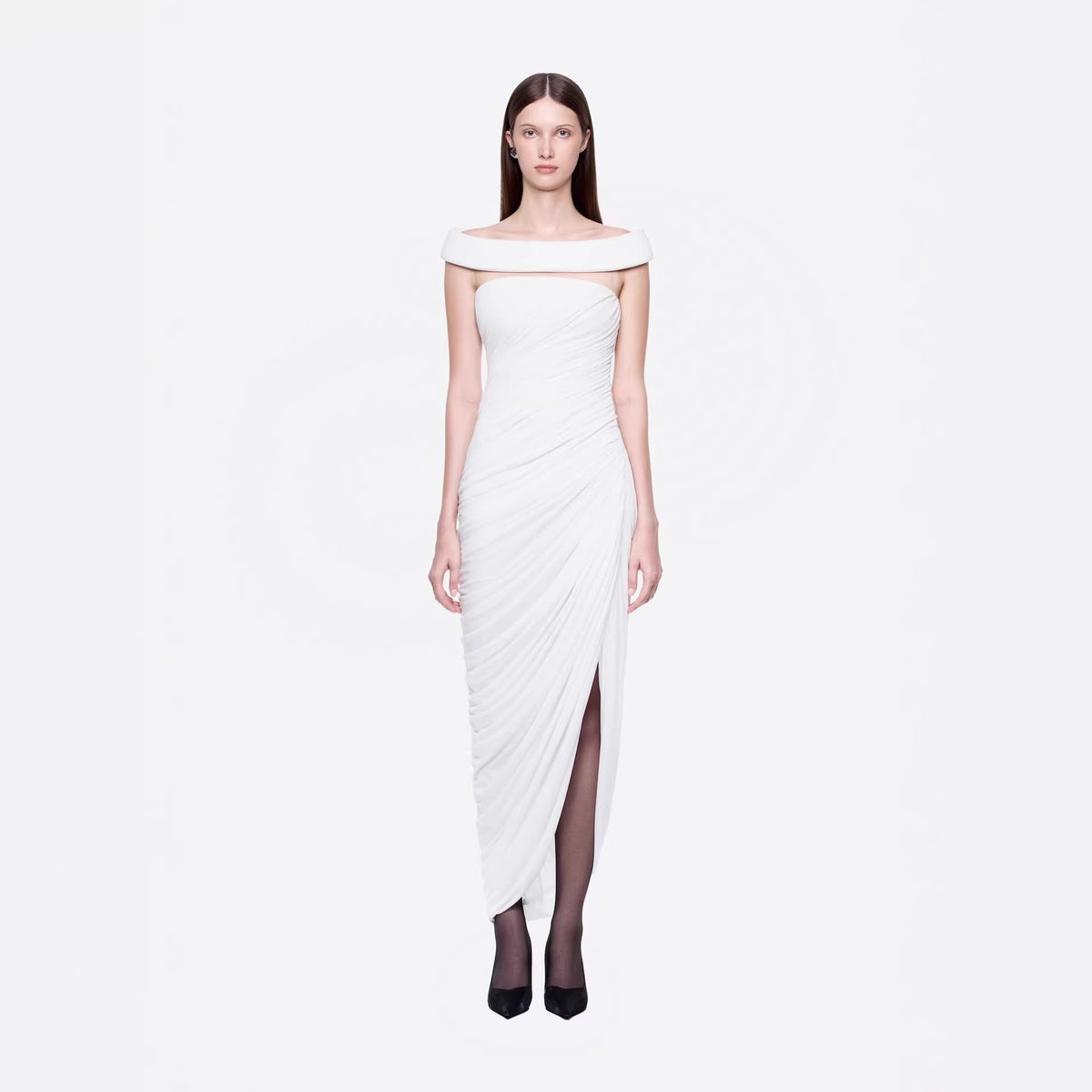 Sexy off the Shoulder Side Slit Draping Effect Pleated Slim Fit Dinner Birthday Party Dress  DestGlow