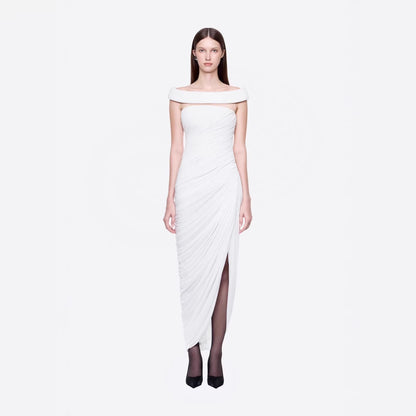 Sexy off the Shoulder Side Slit Draping Effect Pleated Slim Fit Dinner Birthday Party Dress  DestGlow