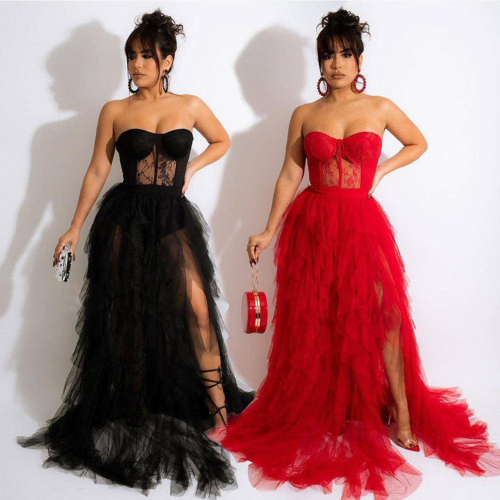 Sexy See-through Mesh Lace Chest-Wrapped Dress by Ragazza