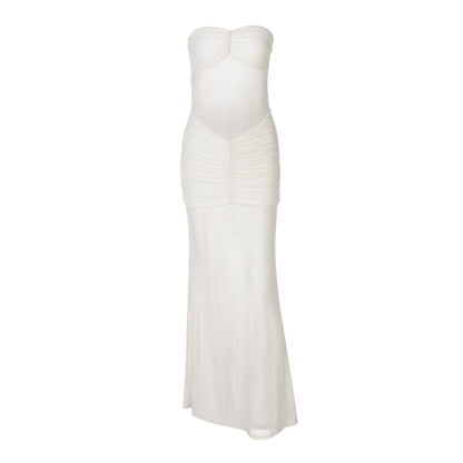 Mesh Stitching Dress Summer Women Sexy off Neck Tube Top Dress by Ragazza