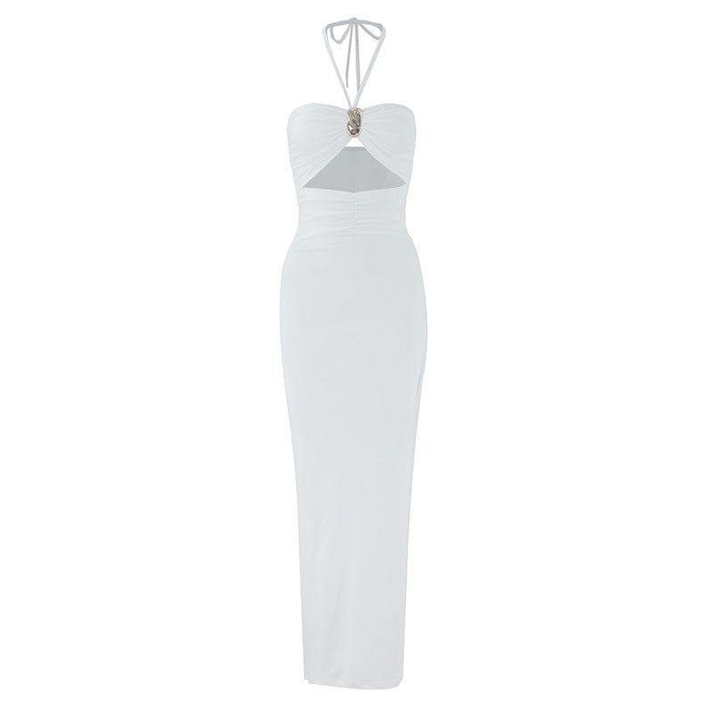Summer Sexy Halter Three Dimensional Decoration Hollow Out Cutout Backless Leg Exposed Dress Women Clothing  DestGlow