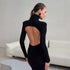 Spring Elegant Black Sexy Backless Knitted Slim Fit Long Sleeved Turtleneck Dress for Women by Ragazza