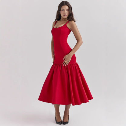 Summer Square Collar Cut Ballet Sheath Fitted Waist Fishtail Strap Dress for Women Elegant Bubble Dress Women by Ragazza