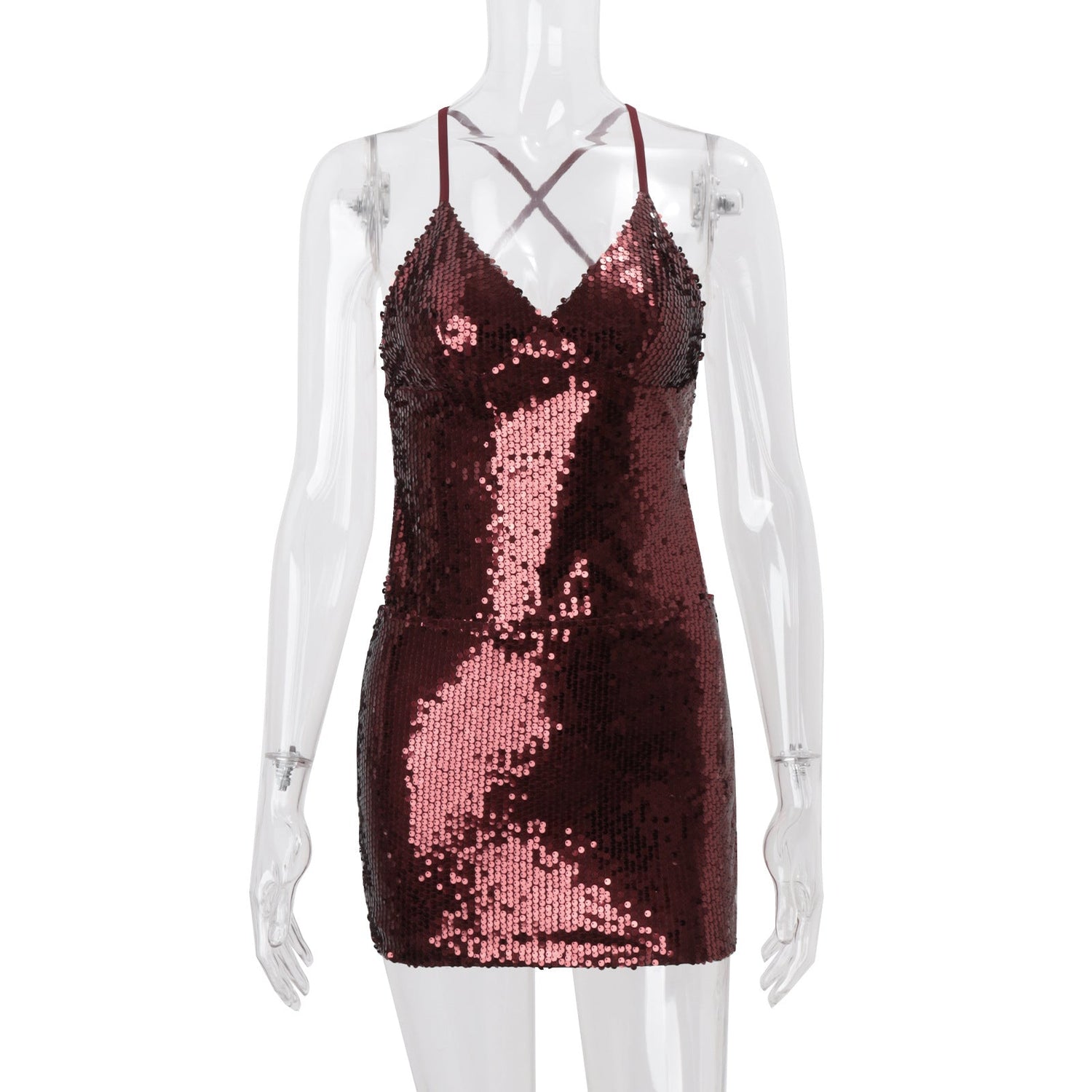 Women Clothing Sexy Bare Back Nightclub Sexy Sequined Lace up Sheath Short Dress by Ragazza