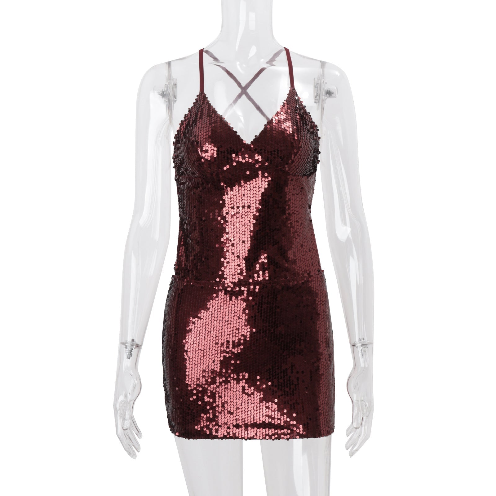 Women Clothing Sexy Bare Back Nightclub Sexy Sequined Lace up Sheath Short Dress by Ragazza