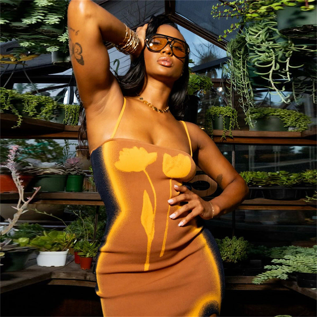 Fall Women Clothing Sexy Tube Top Backless Printed Hip Spaghetti Straps Dress by Ragazza