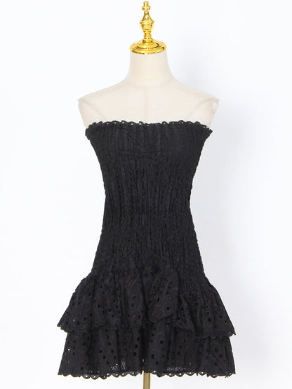 Sexy Solid Color A Line Women Autumn Bandeau One Shoulder Embroidery Embroidery Dress by Ragazza