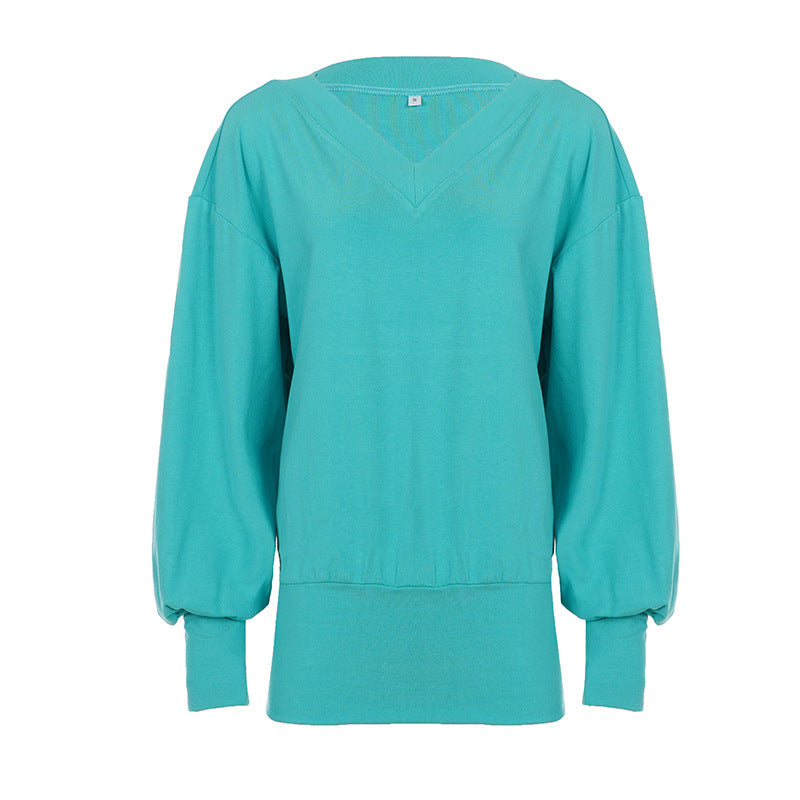 Idle Casual Loose Fitting V neck Long Sleeves Sheath Dress Street Millennium Sexy Solid Color Knitted Dress  DestGlow