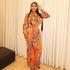 Printing Women Hollow Out Cutout Slim Hip Skirt round Neck Long Sleeve Retro Elegant Dress by Ragazza