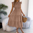 Women Clothing Spring Summer Solid Color Stringy Selvedge Flying Sleeves Smocking Waist-Slimming Maxi Dress by Ragazza