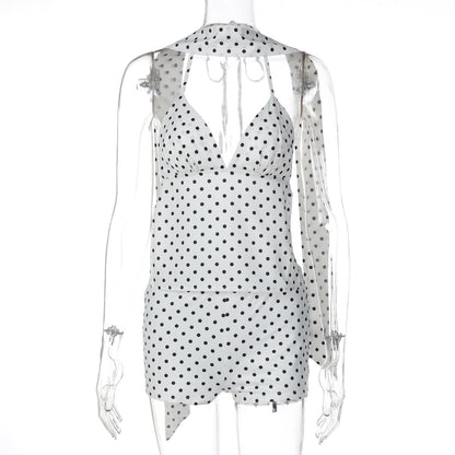 Women Clothing Winter Sexy Polka Dot Self Tie Vest Backless Slim Fit Shorts Two Piece Set by Ragazza