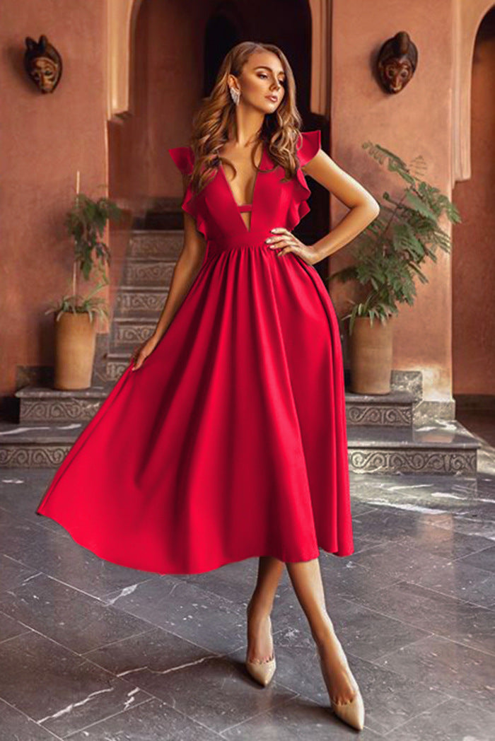 Women Clothing Multi Color Sexy Large Swing Deep V Plunge Plunge Dress Dress by Ragazza