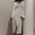 Women Clothing Spring French Ruffled V neck Bell Sleeve Single Breasted Elegant Slim Dress for Women by Ragazza