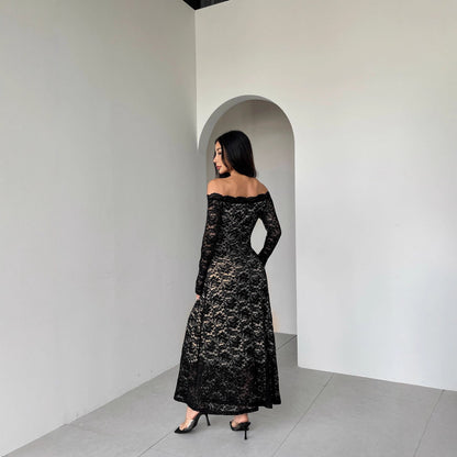 Autumn Winter Long Sleeve Lace off Neck Slim Slimming Maxi Dress Women by Ragazza