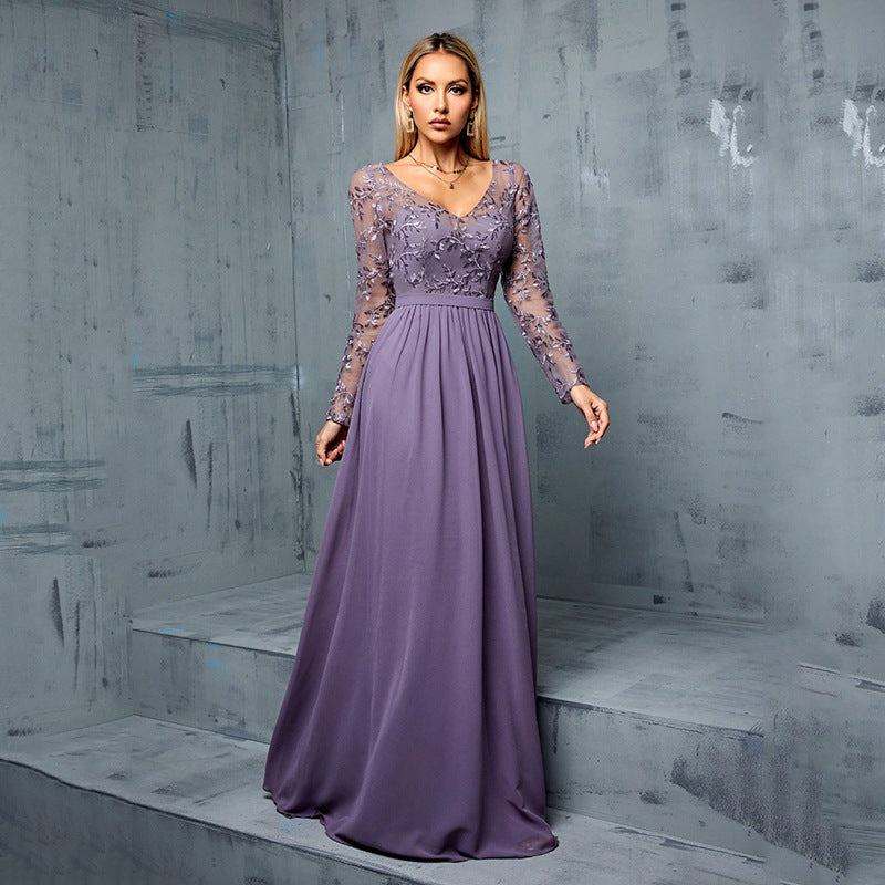 Dress Chiffon Long Sleeve Casual Party Formal Dress Women Simple Thin Party Dinner Daily by Ragazza