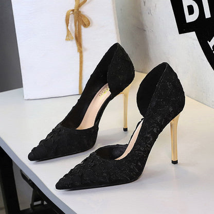 French Pleated Satin Elegant High Heels Women Slip on Evening Dress Pointed Toe Side Empty Pumps Women  DestGlow
