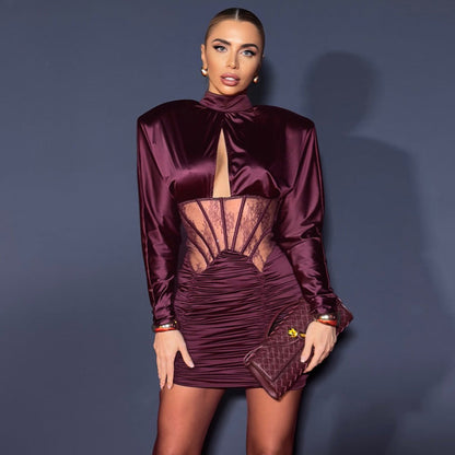 Autumn Winter Sexy Tight Elastic Satin Hip Elegant Dress by Ragazza