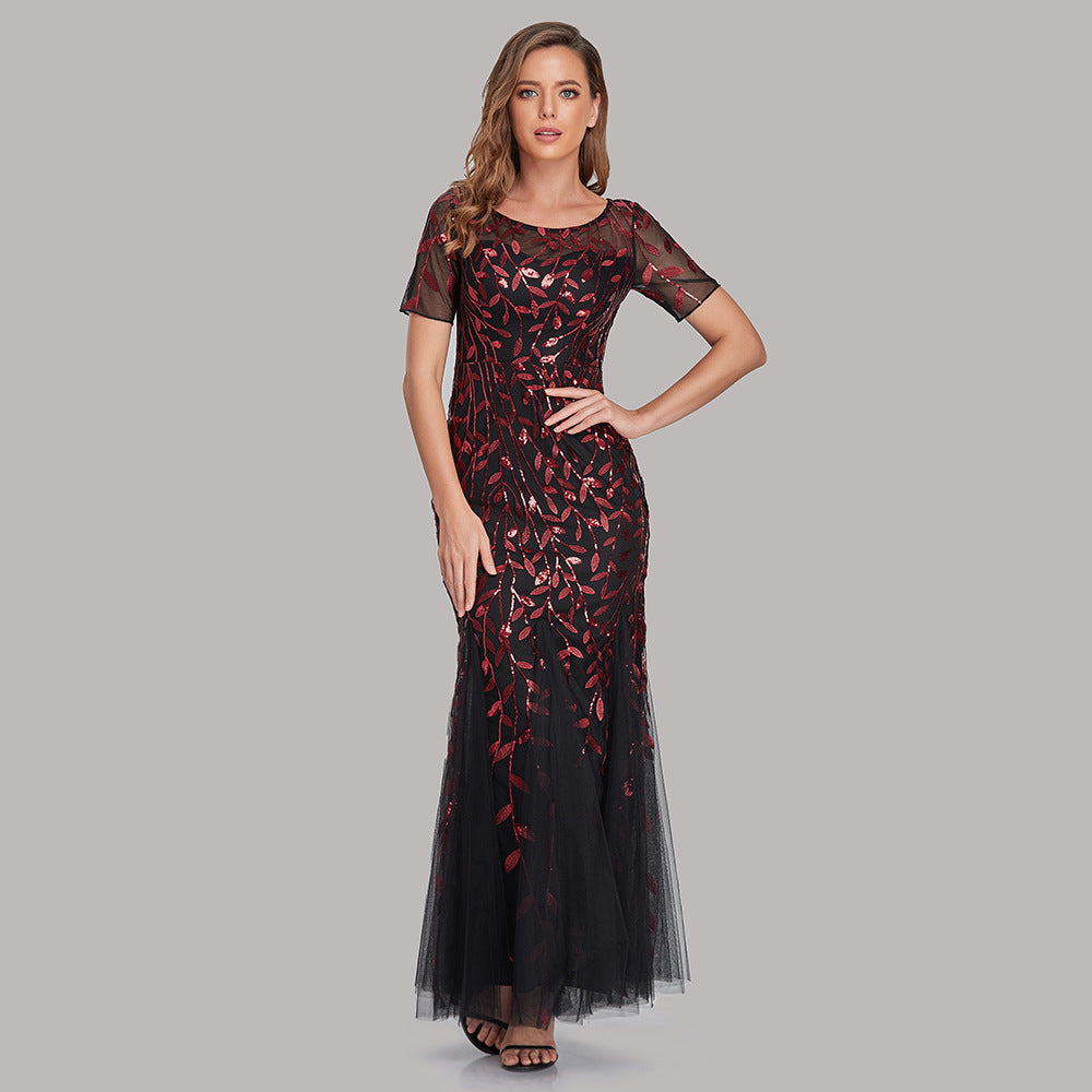 Summer Autumn Banquet Host Slim Mesh Sequ Evening Dress Fishtail Dress for Women by Ragazza