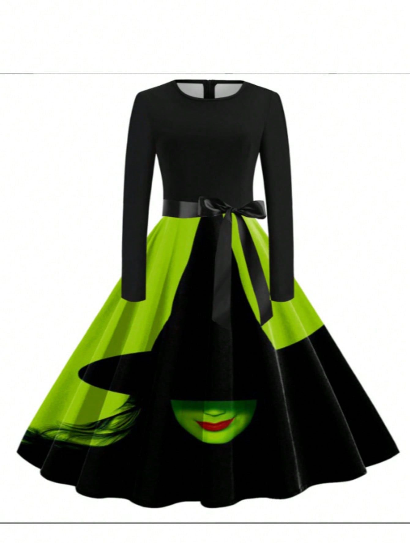 Women Clothing Witch Witch Halloween Dress Long Sleeve round Neck Holiday Princess Dress by Ragazza