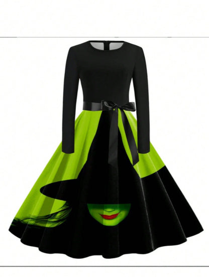 Women Clothing Witch Witch Halloween Dress Long Sleeve round Neck Holiday Princess Dress by Ragazza
