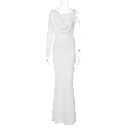 Women Clothing Autumn Winter Sexy Solid Color One Shoulder Slim Dress by Ragazza