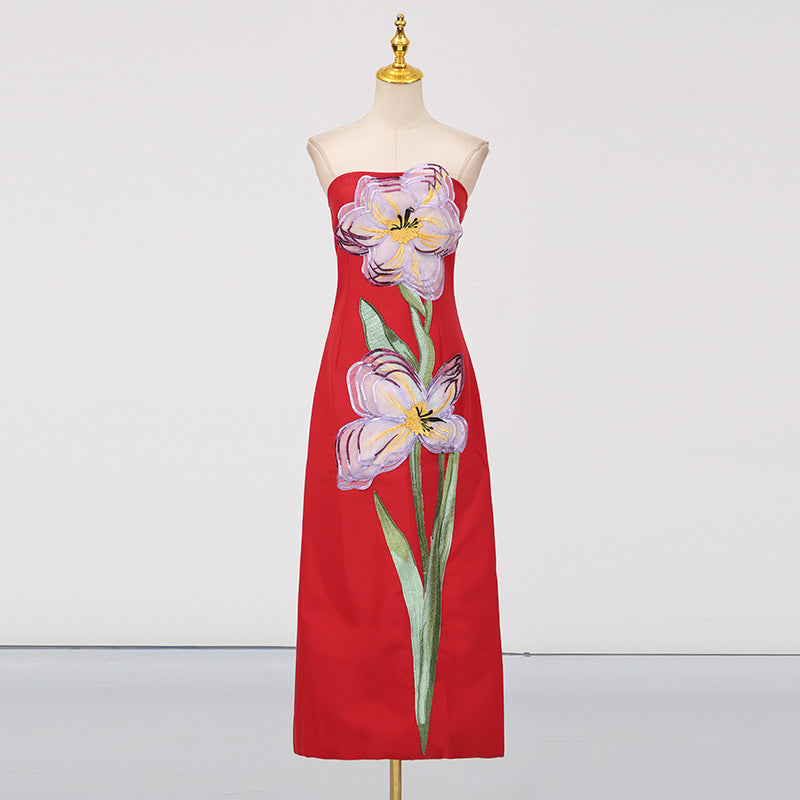 Socialite Design Maxi Dress Floral Embroidered Tube Top Sleeveless Slimming Dress Women by Ragazza