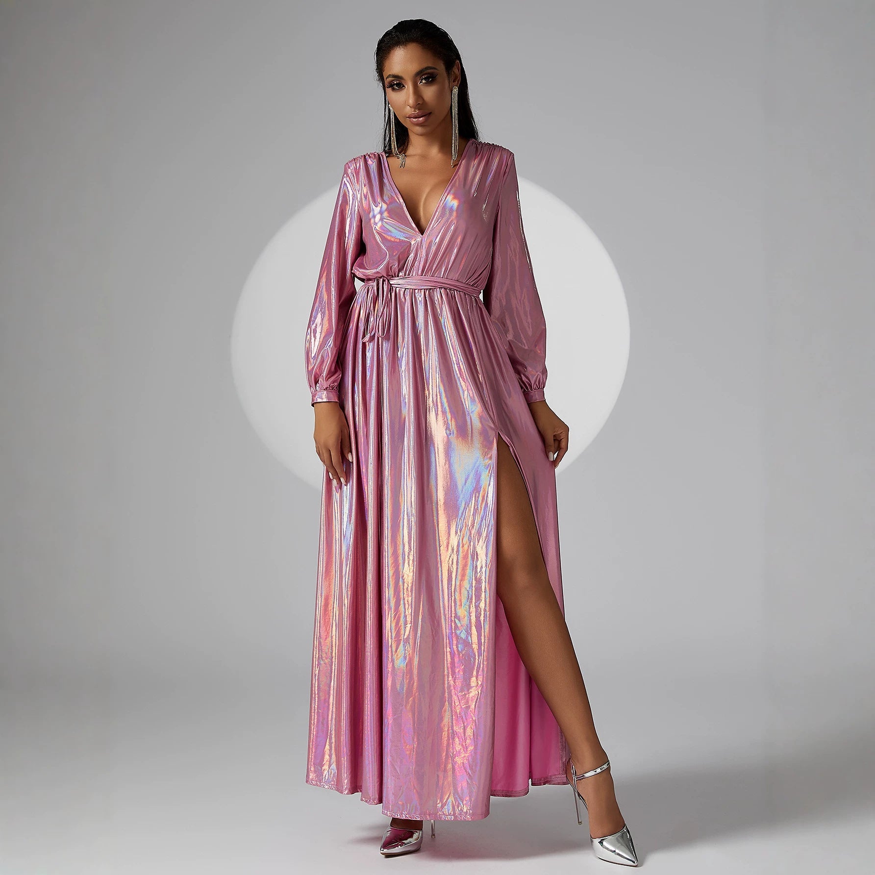 V neck Long Sleeve Long Bronzing Cocktail Hip Wrapped Evening Dress Bridesmaid Dress Women Dress by Ragazza