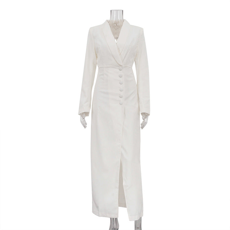 Spring Autumn Party Dress Women V neck Long Sleeve High Waist Split French Dress by Ragazza