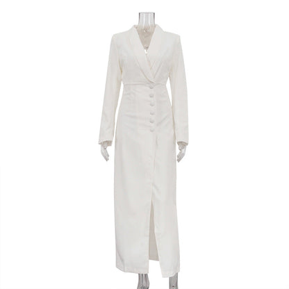 Spring Autumn Party Dress Women V neck Long Sleeve High Waist Split French Dress by Ragazza