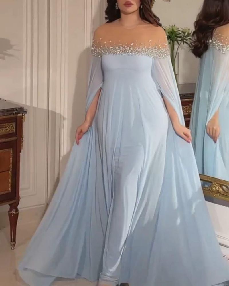Spring Summer Middle East Sexy High Waist Rhinestone Pearl Chiffon Cocktail Evening Dress by Ragazza