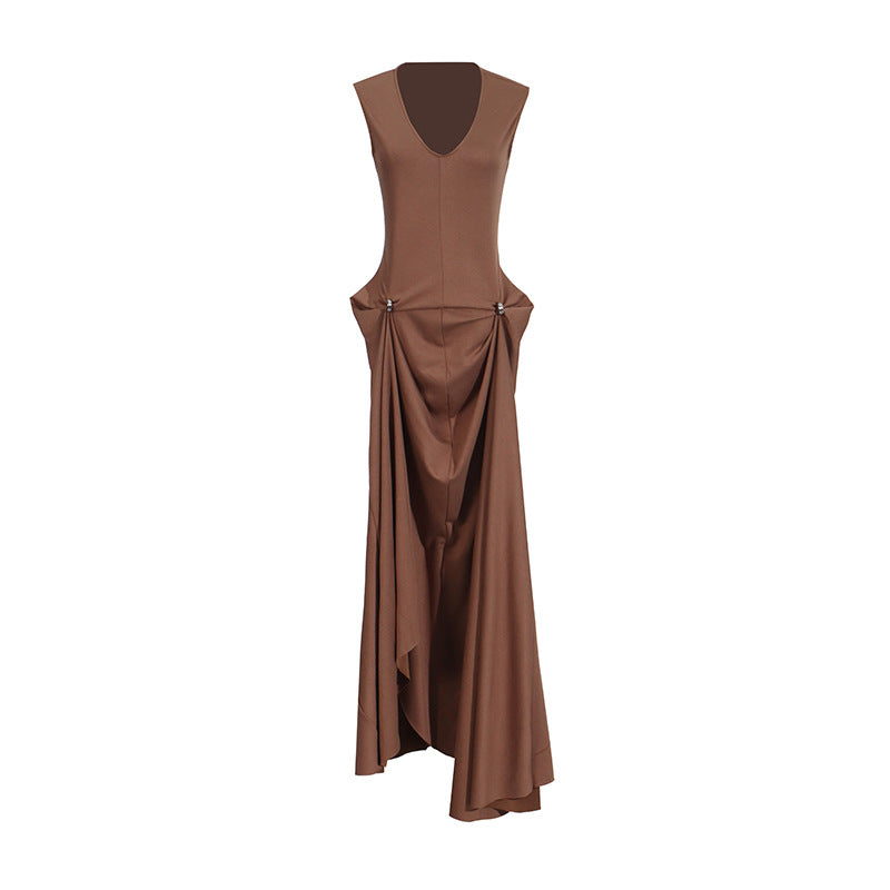 French Advanced Vacation Dress Autumn Dignified Sense of Design Slimming Sleeveless Dress for Women  DestGlow