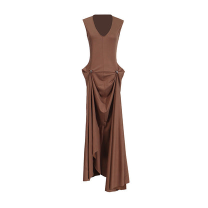 French Advanced Vacation Dress Autumn Dignified Sense of Design Slimming Sleeveless Dress for Women  DestGlow