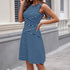 Spring Summer Striped Plaid Crew Neck Sleeveless Color Matching Waist Pleating Mid Length Dress Women Top by Ragazza