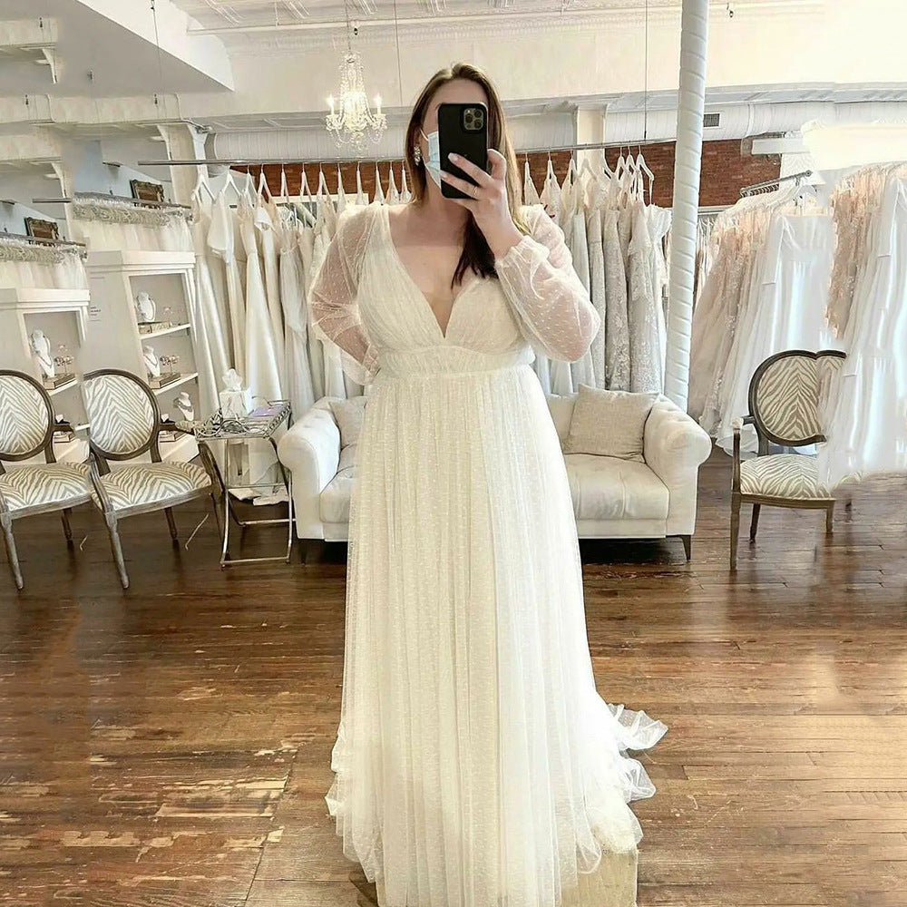 Pregnant Women Long Sheer Long Sleeve Mesh Maxi Dress Deep V Plunge Swing Dress by Ragazza