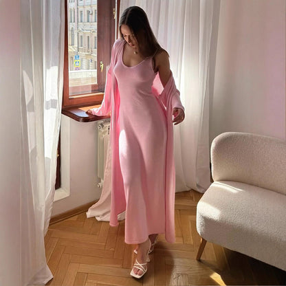 Women Knitted Long Sleeve Cardigan Sling Dress Set Autumn Soft Blouse by Ragazza