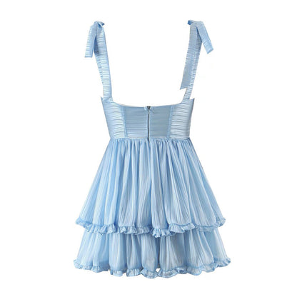 Spring Women Clothing Sexy Three Layer Colorful Silk Chiffon Sling Dress Large Swing Dress by Ragazza