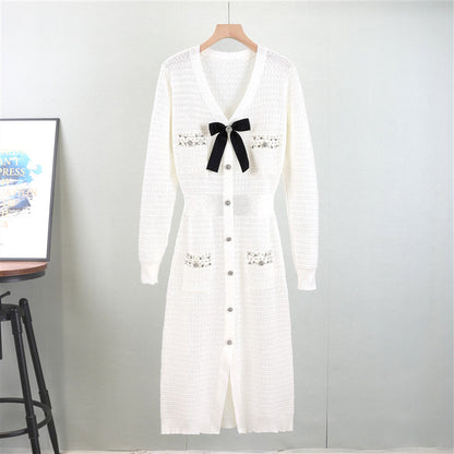 Classic V neck French Slim Knit Dress Fall Winter Women Design Maxi Dress  DestGlow